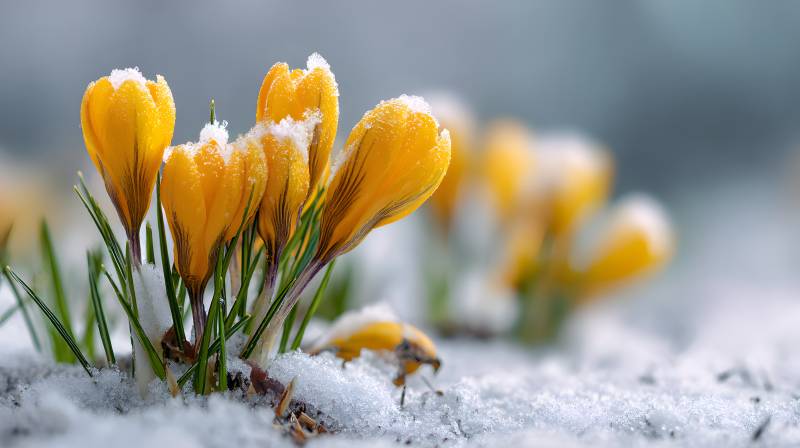 雪中迎春花绽放图片
