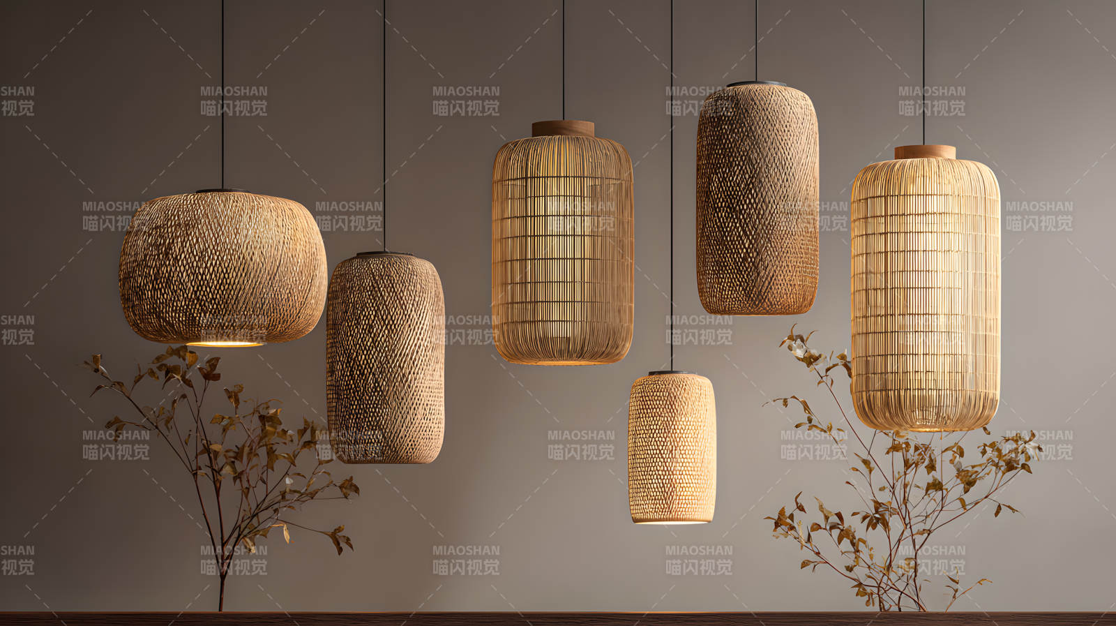 竹编吊灯 自然光影艺术图片