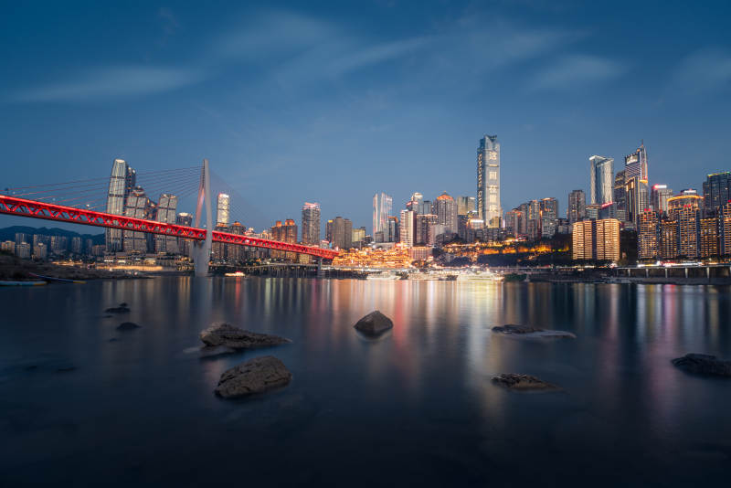 重庆夜景 红桥映江图片