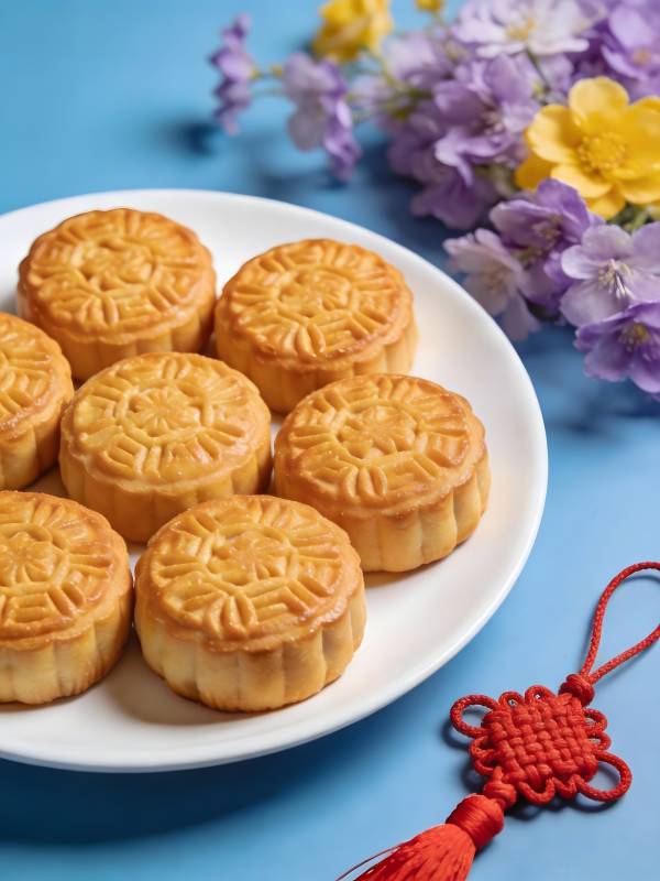 中秋月饼配花与中国结图片