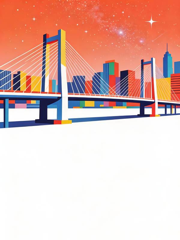 星空下的彩色大桥城市图片