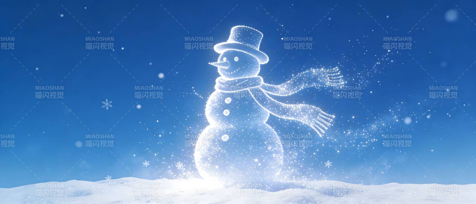 雪夜雪人戴帽围巾飘舞图片