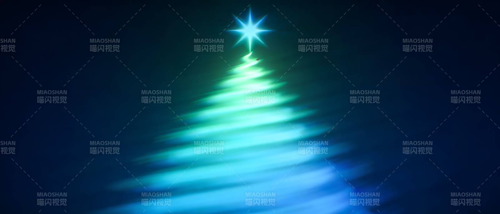 星光圣诞树 梦幻蓝绿光晕图片