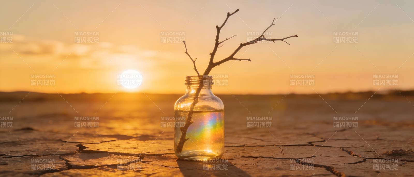 瓶中枯枝映夕阳图片