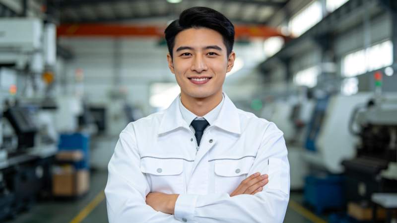 工厂青年自信微笑站立图片