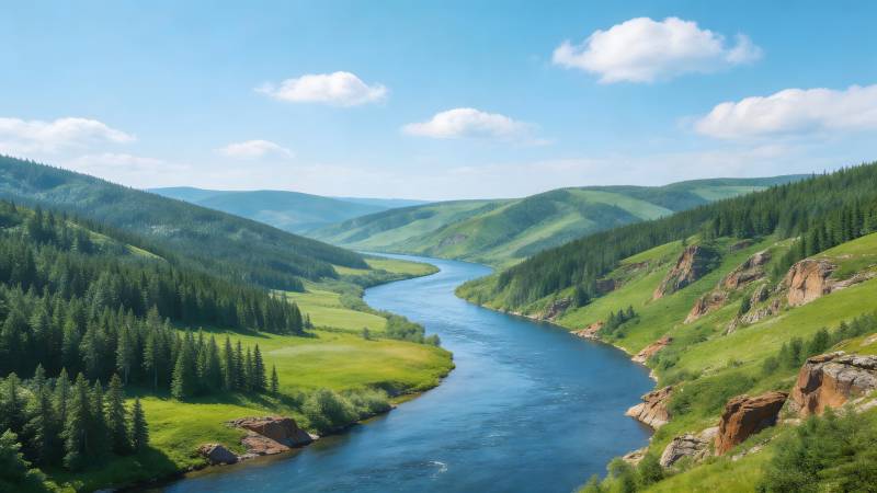 青山绿水绕河谷图片