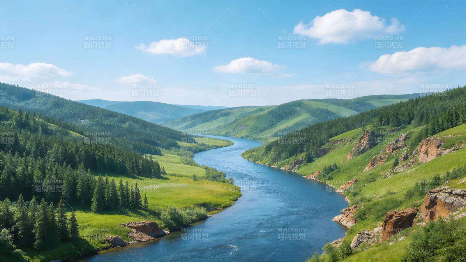 青山绿水绕河谷图片