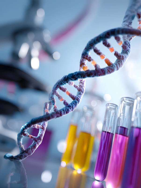 DNA与试管 生命科学的象征图片