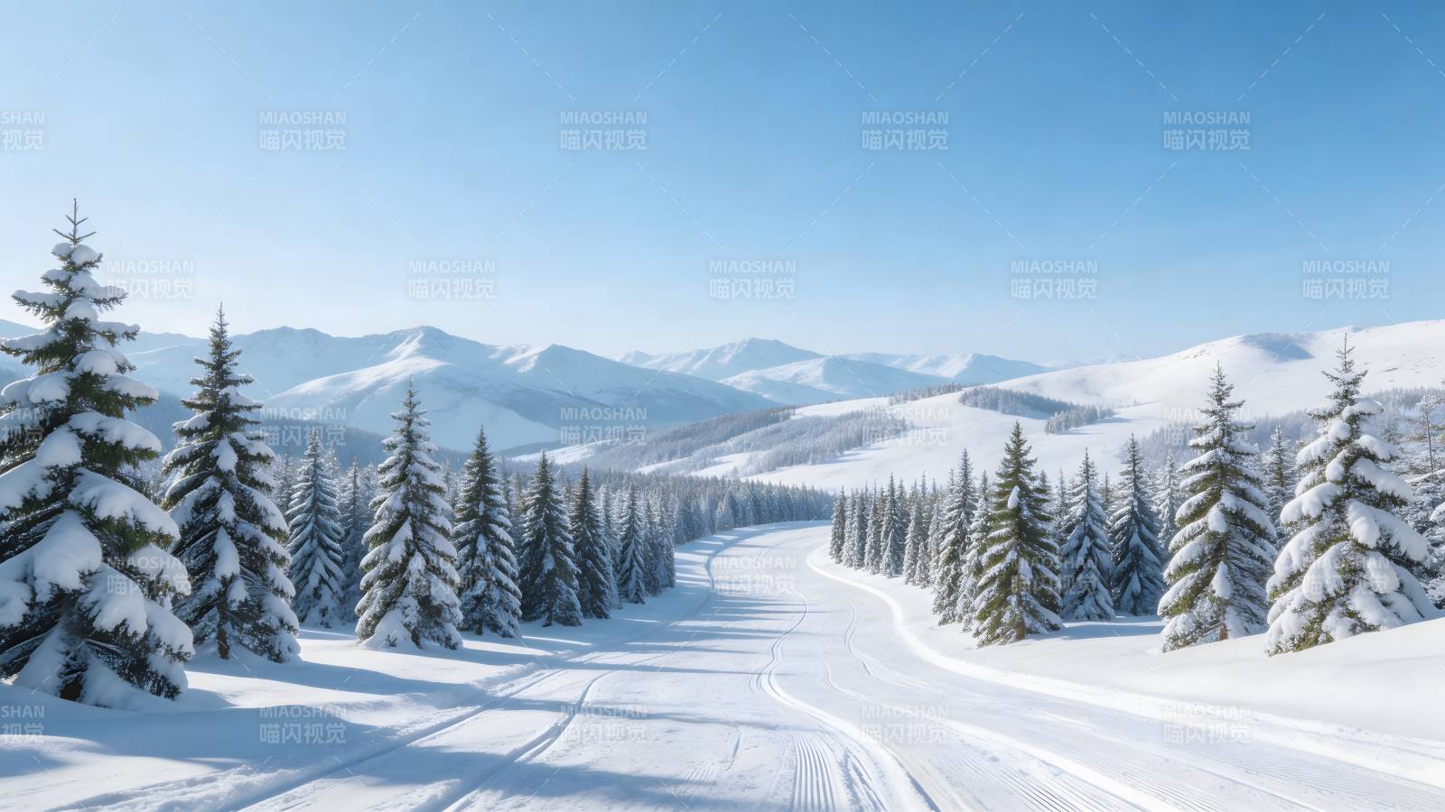 雪径穿林 远山如画图片