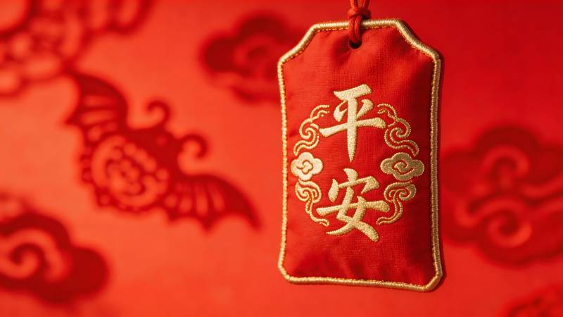 红底金绣 平安 挂饰图片