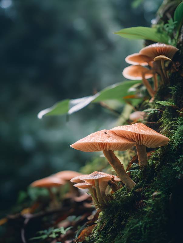 林间橙菇 苔藓相伴生图片
