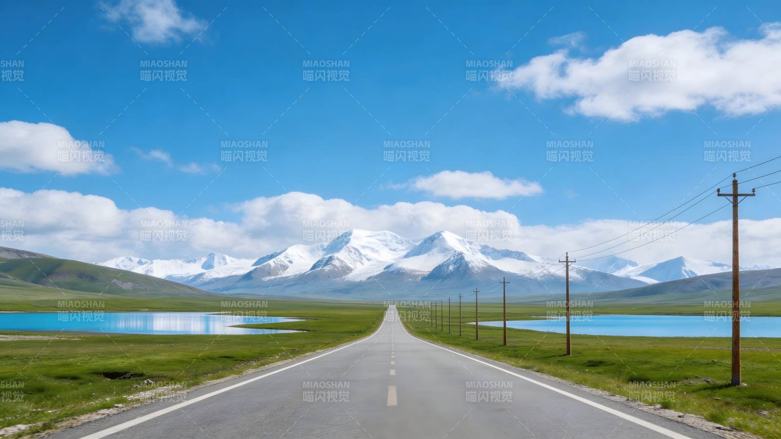雪山路通天际 湖光映蓝天图片