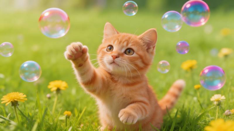 小猫追泡泡 春日萌趣多图片