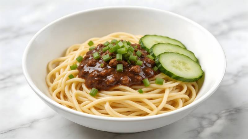肉酱拌面配黄瓜片图片