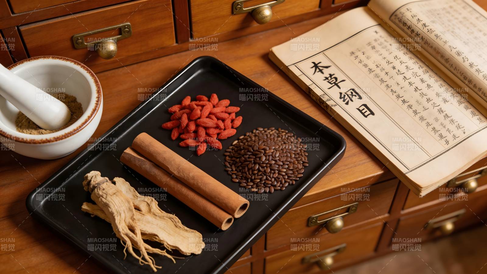 中药药材与古籍展示图片