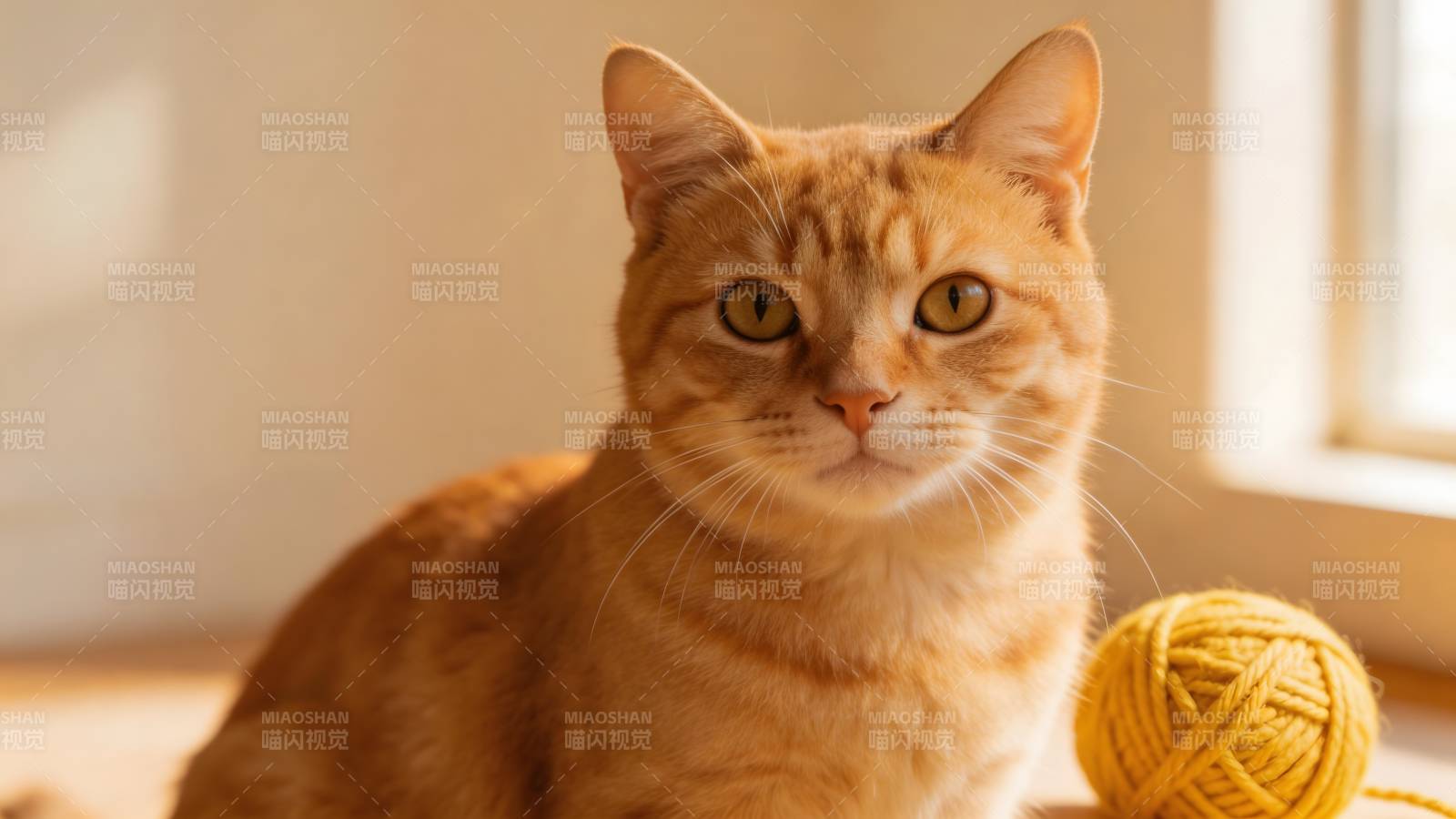 橘猫伴黄线球 暖阳入画来图片