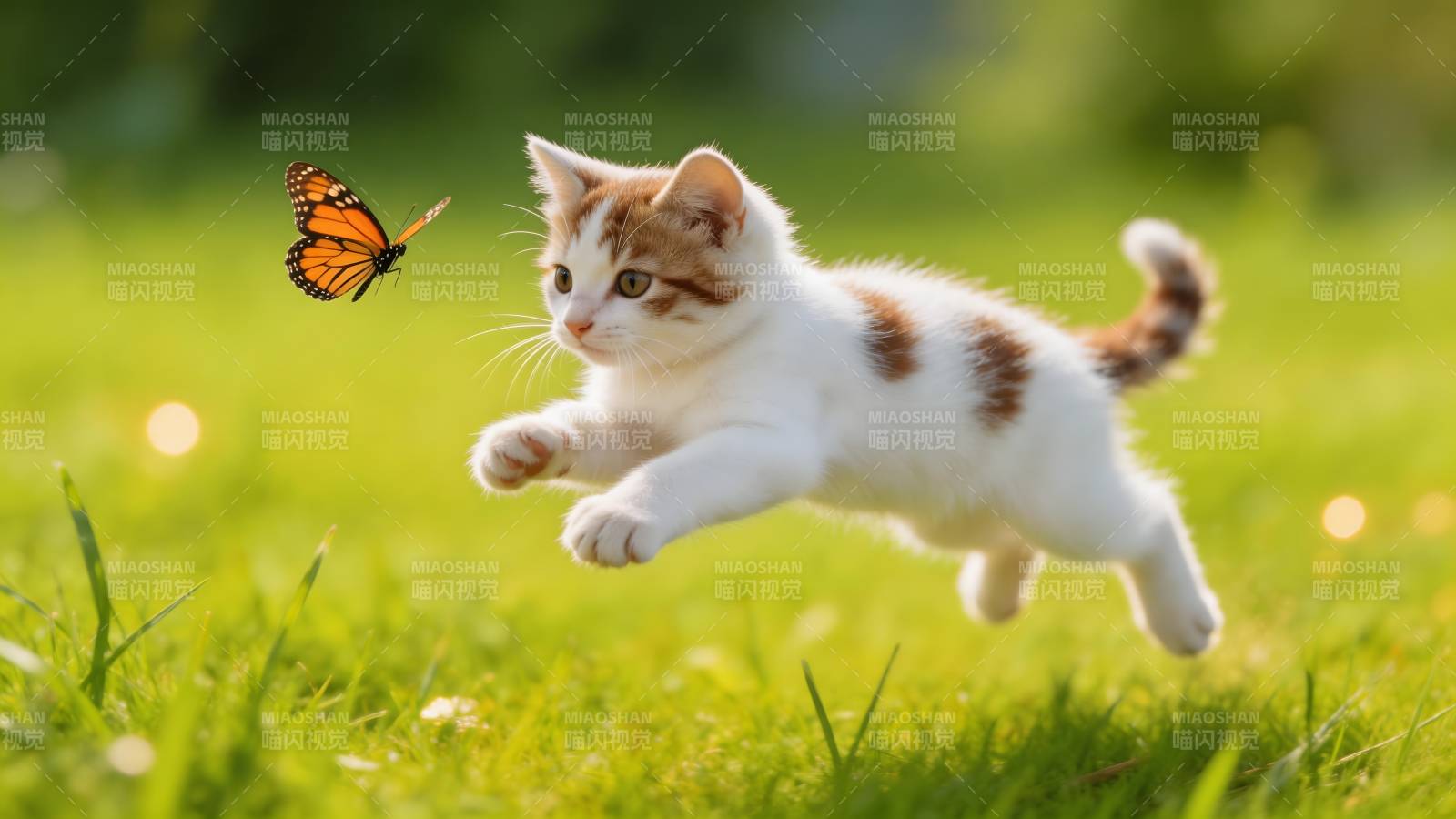 小猫追蝶 春日童趣盎然图片