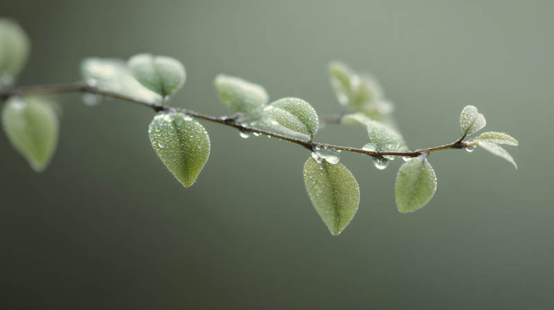 雨滴轻吻嫩叶 静谧生趣图片