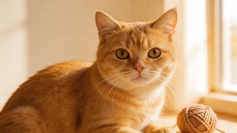 阳光下的橘猫与毛线球图片