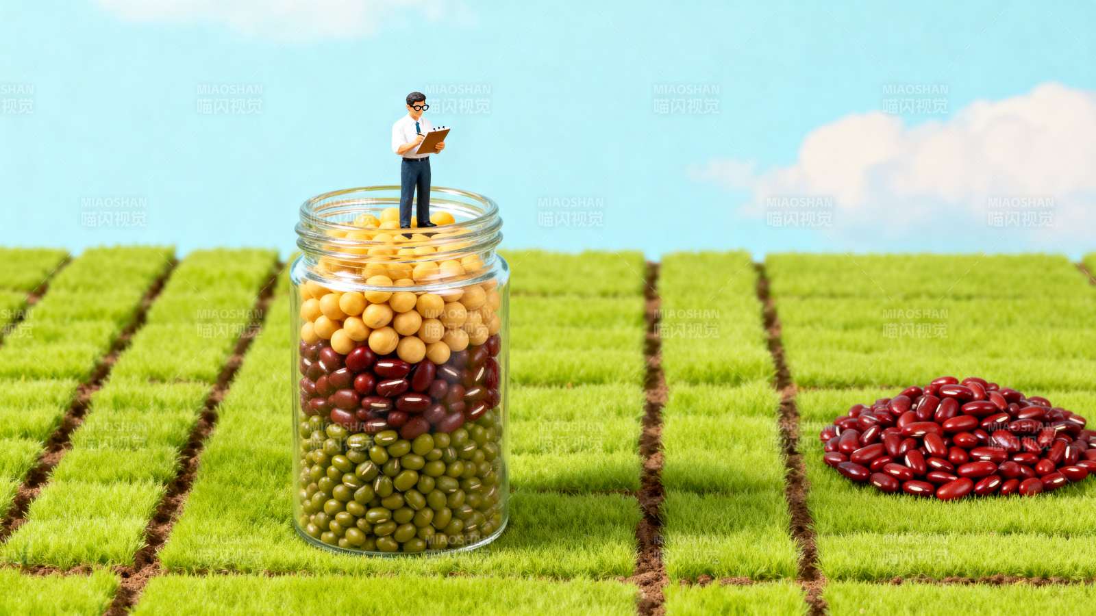 豆罐小人观田野丰收景图片