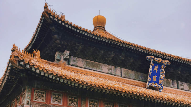 故宫角楼 金瓦飞檐映蓝天图片