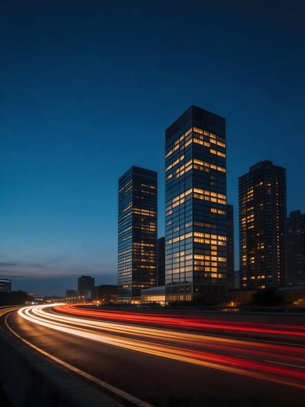 夜城流光 高楼灯火通明图片