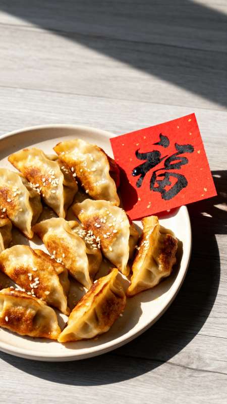 煎饺配福字 年味满满香图片