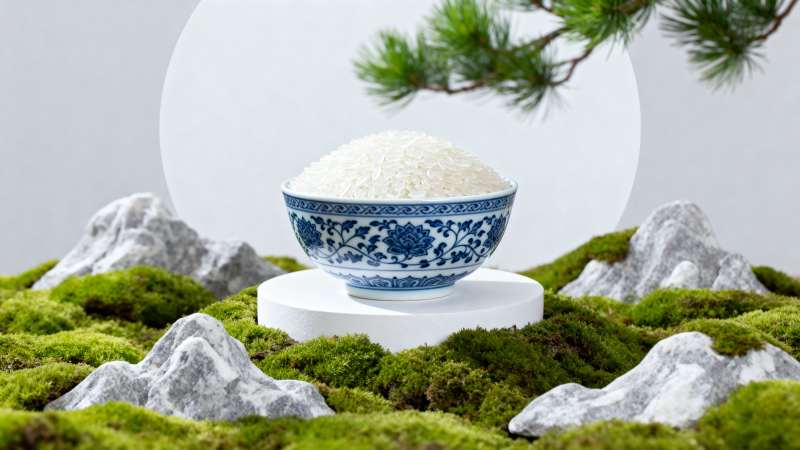 青瓷盛白米 松苔映雅境图片