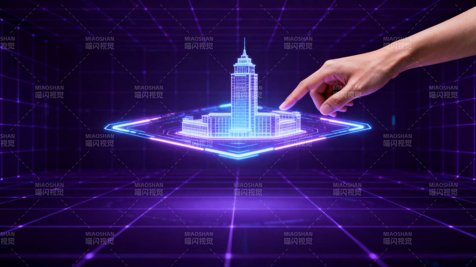指尖触碰未来城市全息图图片