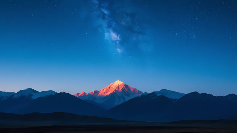 雪山映星河 夜色壮美如画图片