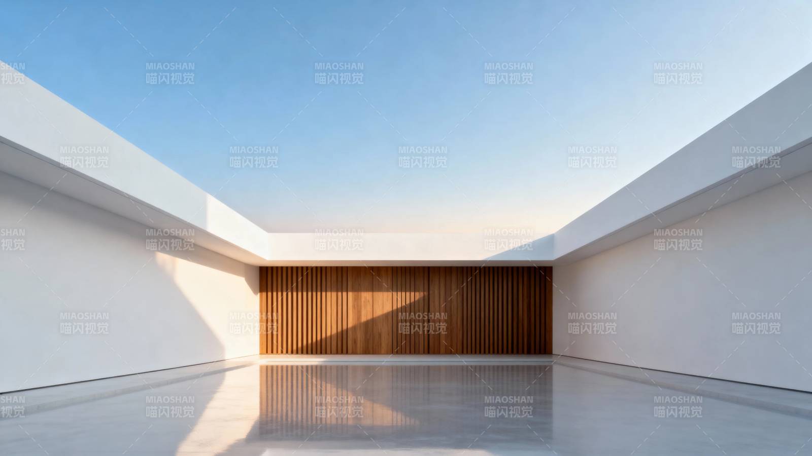 现代极简庭院 光影木墙图片