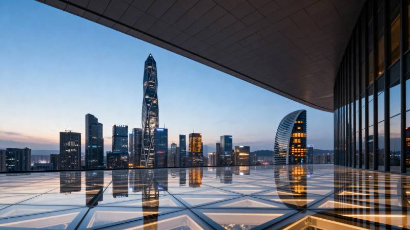 城市天际线夜景倒影图片