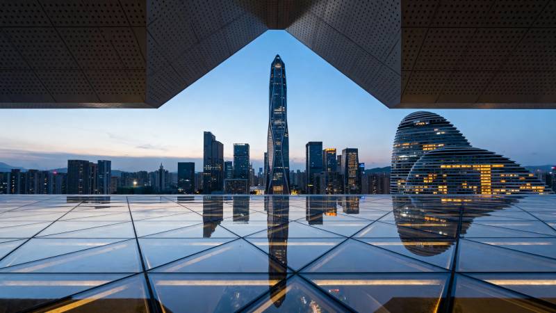 深圳夜景 现代建筑倒影图片