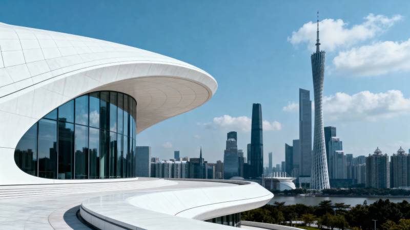 广州塔与现代建筑同框图片