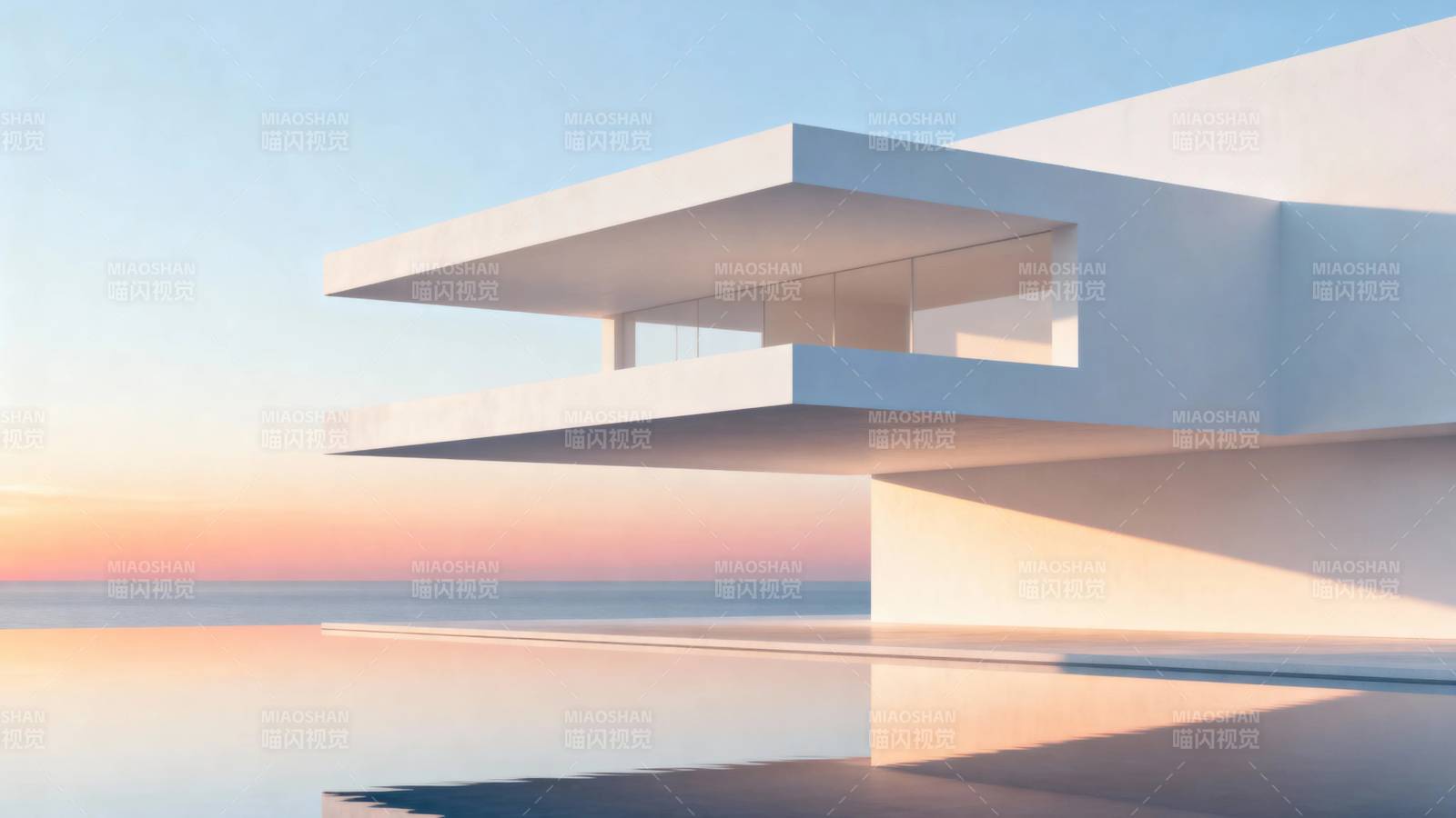 海边白色现代建筑剪影图片