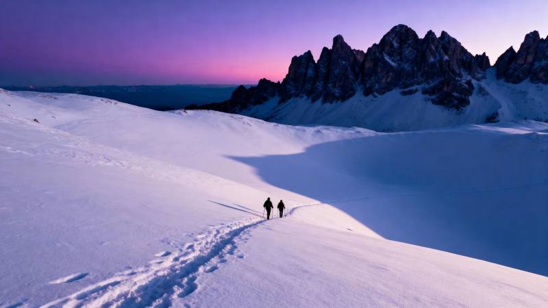 雪原双影 暮色峰峦图片