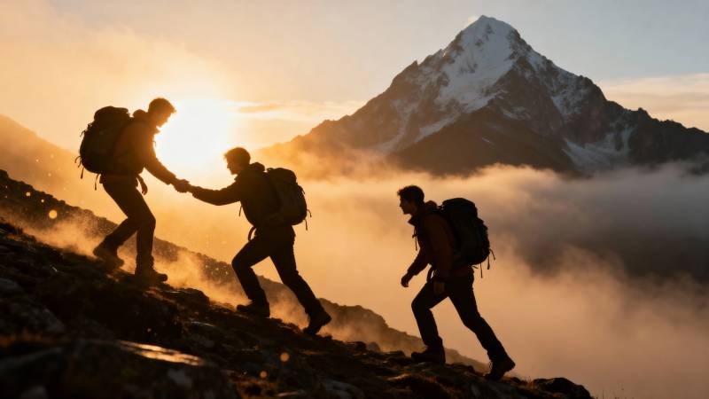 登山互助 共攀高峰图片