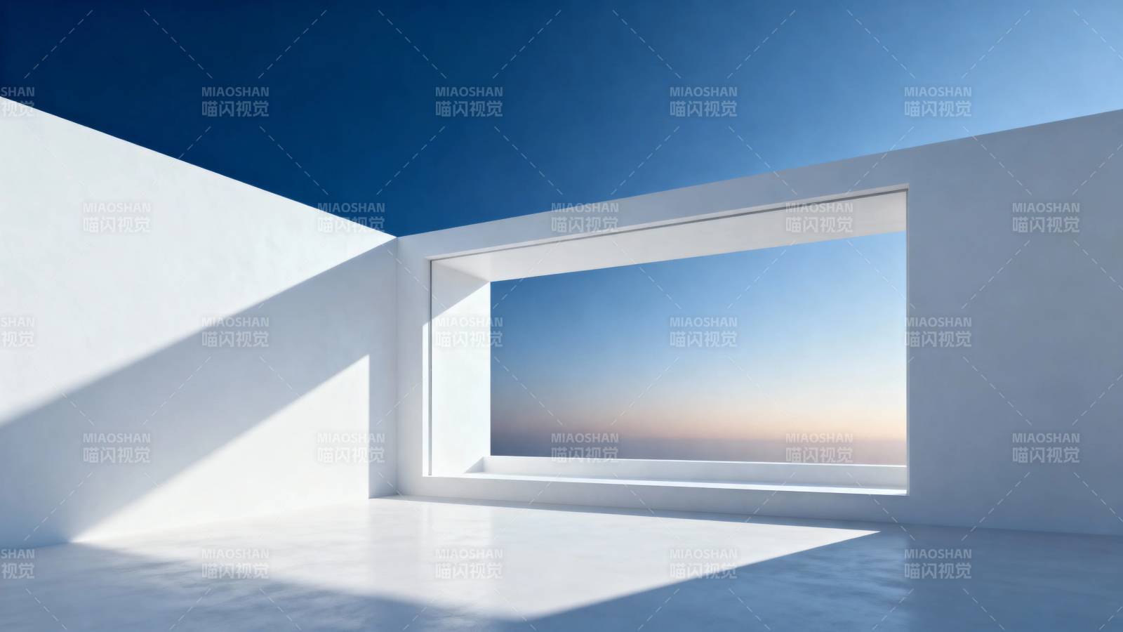 白墙蓝空 极简光影空间图片
