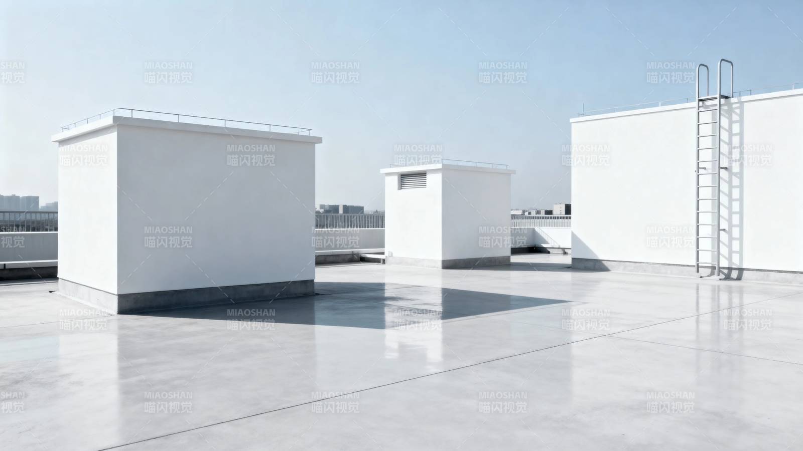 现代屋顶白墙与梯子图片