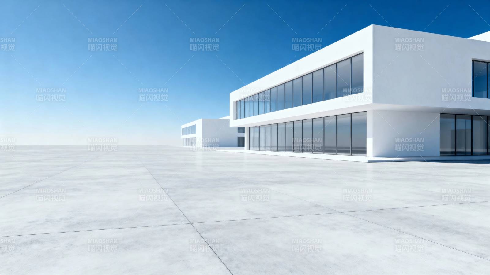 现代白建筑 蓝天旷野图片