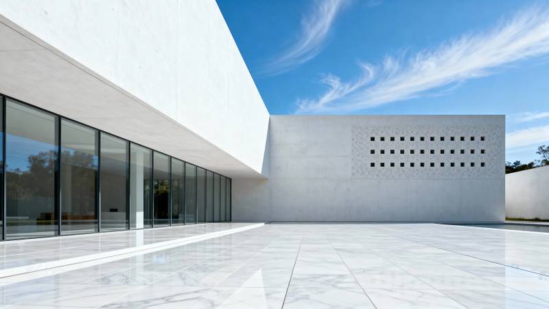 现代白建筑 蓝天映大理石图片