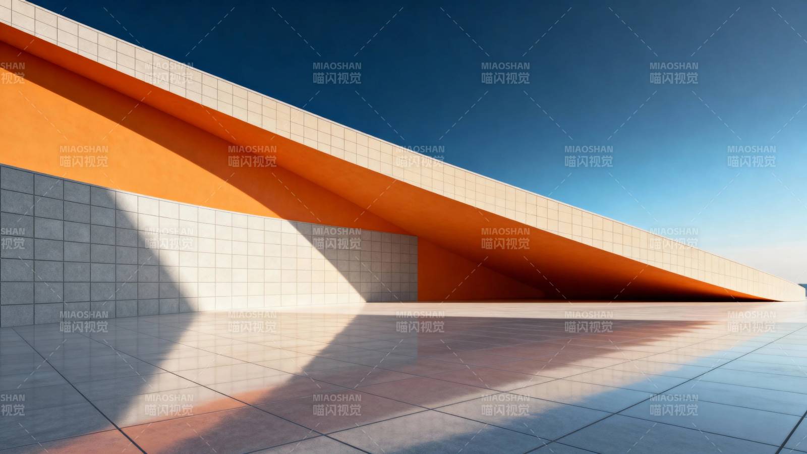 橙白几何建筑 光影极简风图片