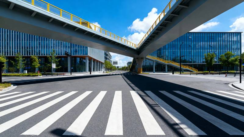 现代天桥下的城市街景图片