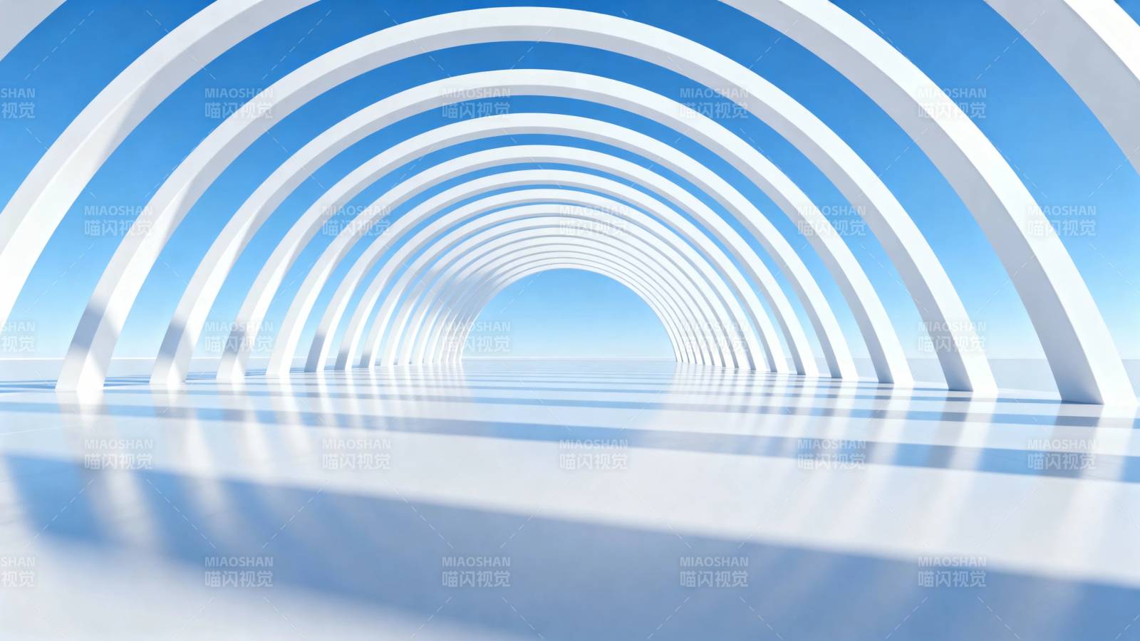 蓝白拱廊隧道 未来感空间图片