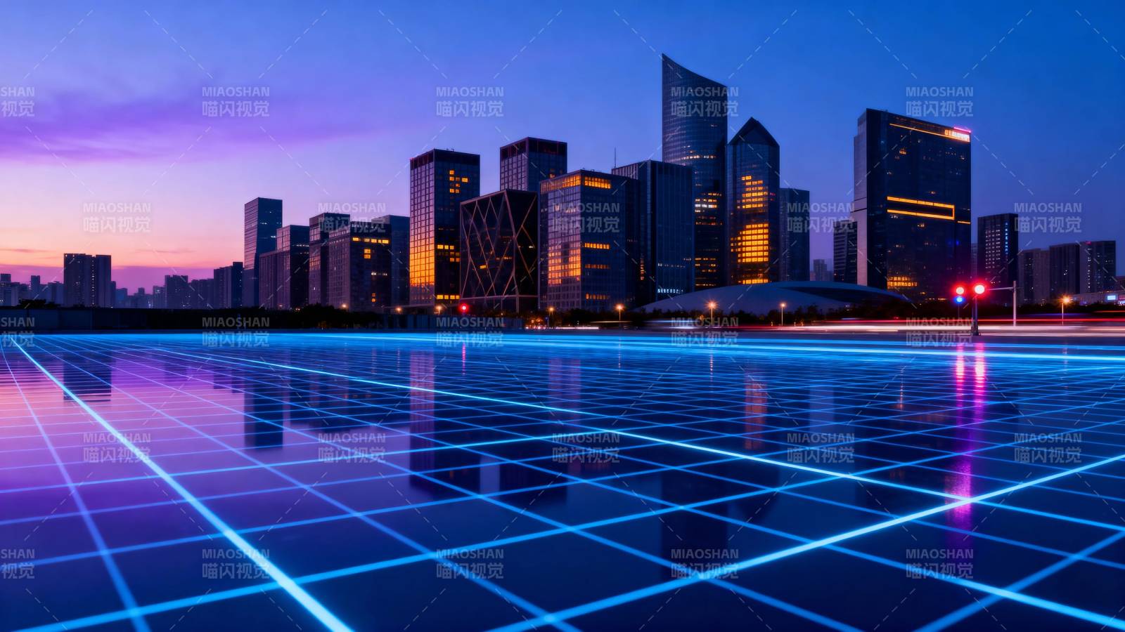 霓虹网格映都市夜景图片