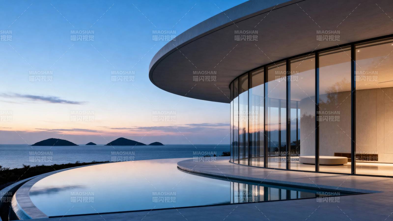 海景豪宅 曲线泳池映黄昏图片