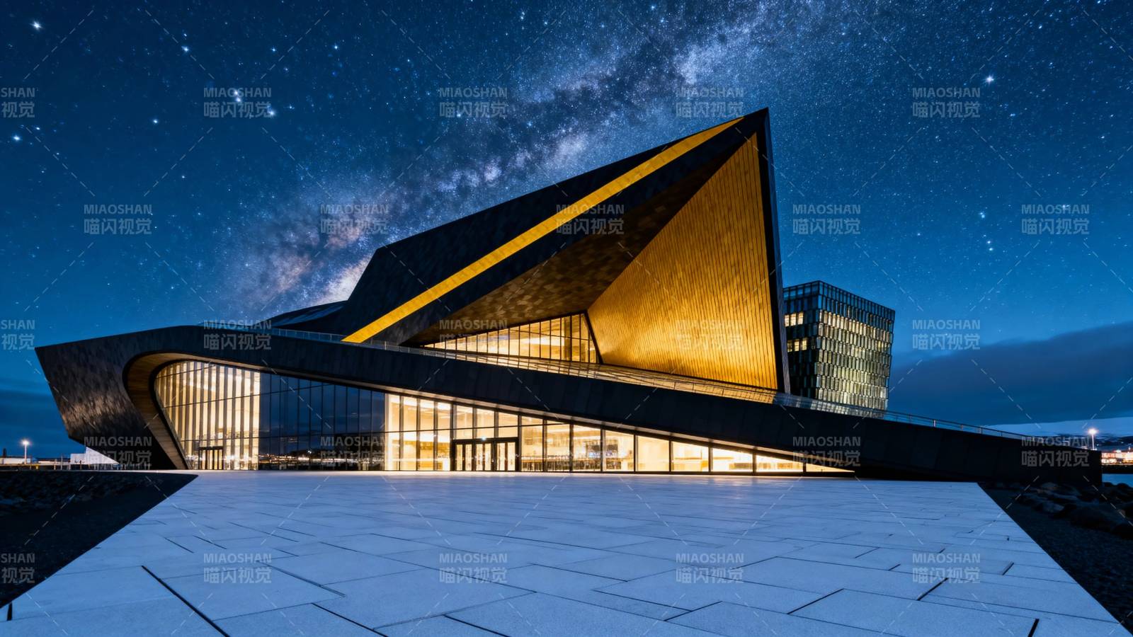 星空下的现代建筑奇观图片