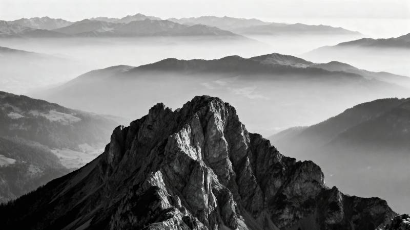 雾锁群峰 孤岩傲立图片