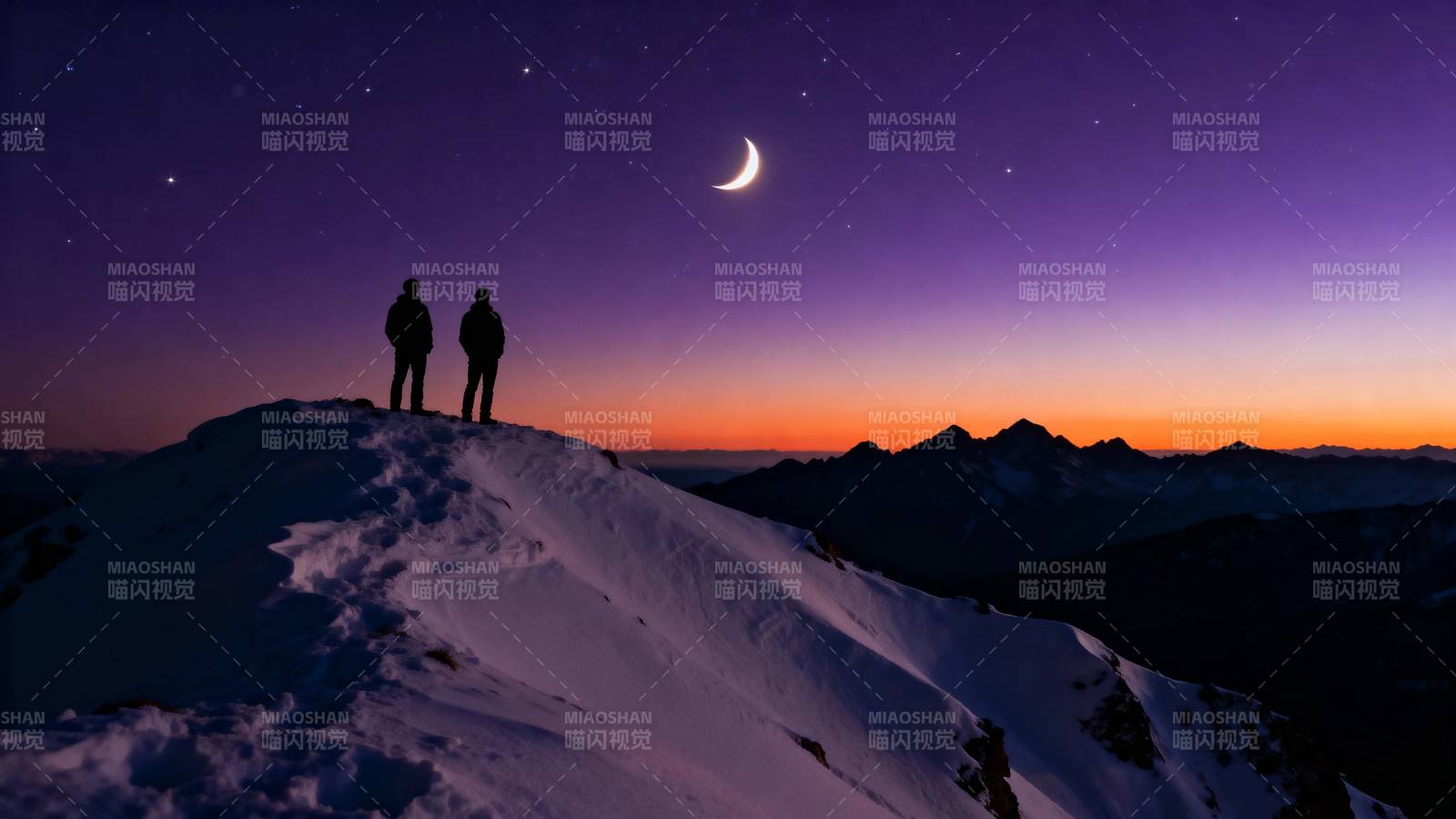 雪山月夜 双人 silhouette图片