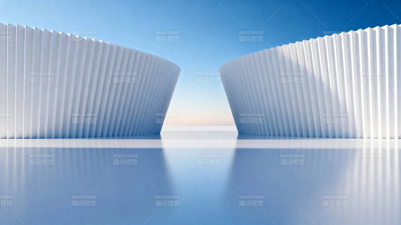 未来之门 双弧白墙映蓝天图片